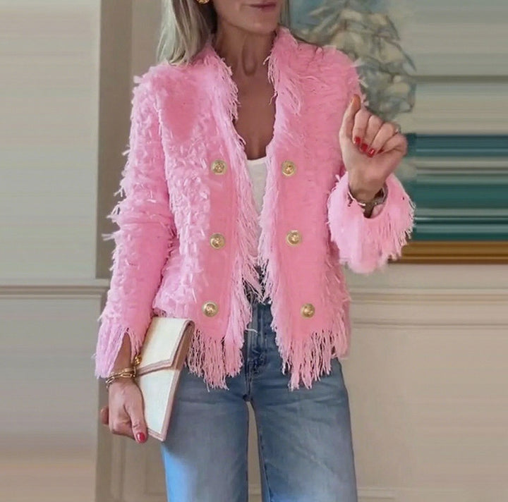 Veste à franges pour femmes avec des boutons dorés Chic & Stil