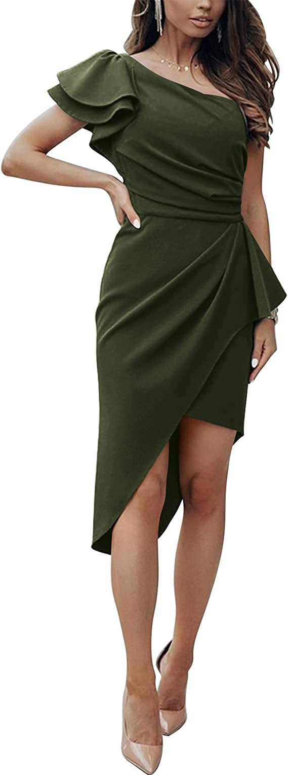 Ladies Elegant Wrap Dress with Asymmetric Hem and Lace Details Lune London