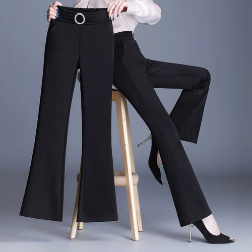 Women Elegant High-Waist Pants with Wide Leg and Decorative Belt Chic & Stil