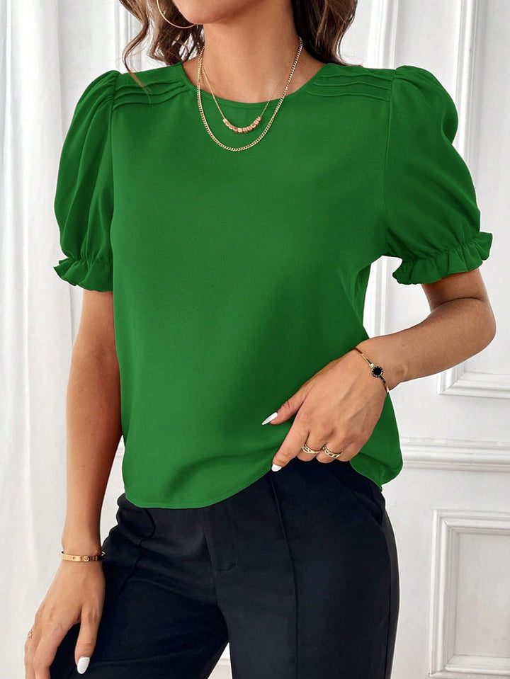 Amarae | Pure-Color-Round-Neck-Shirt-Top with Temperament