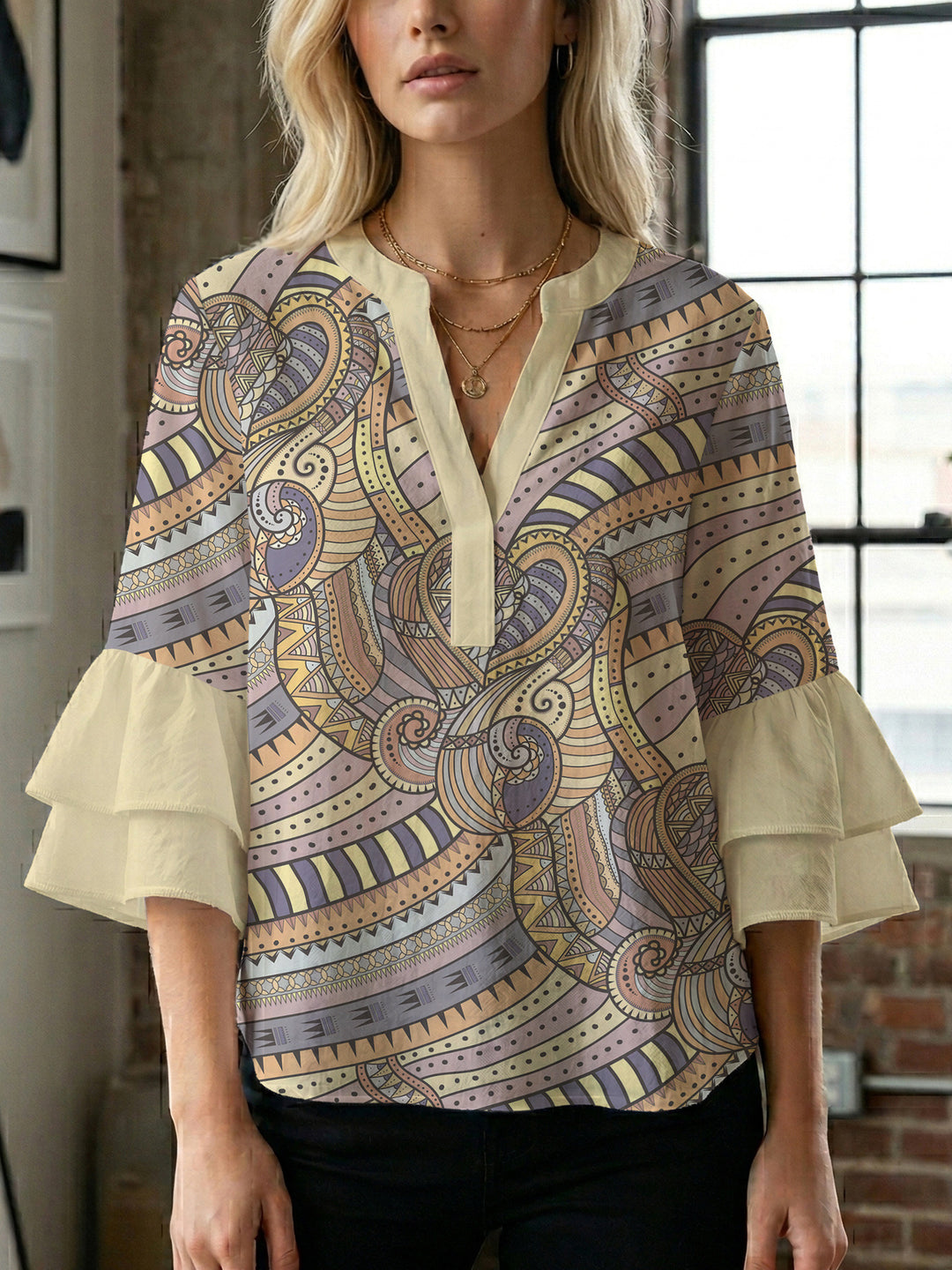 Women's flower creation with voluminous ruffled sleeves Lune London