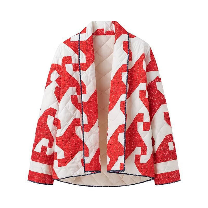 Quilted jacket for women with modern graphic design and open cut Amarae