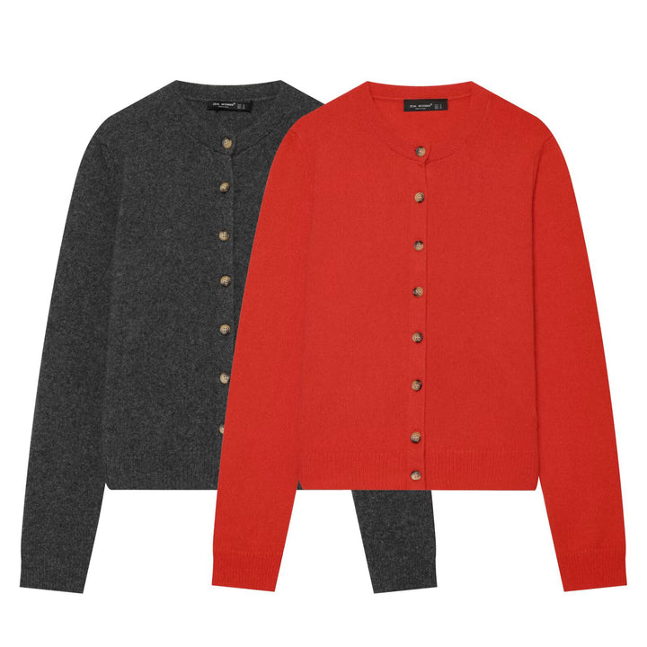 Women's fine knit cardigan with round neckline and full button placket Amarae