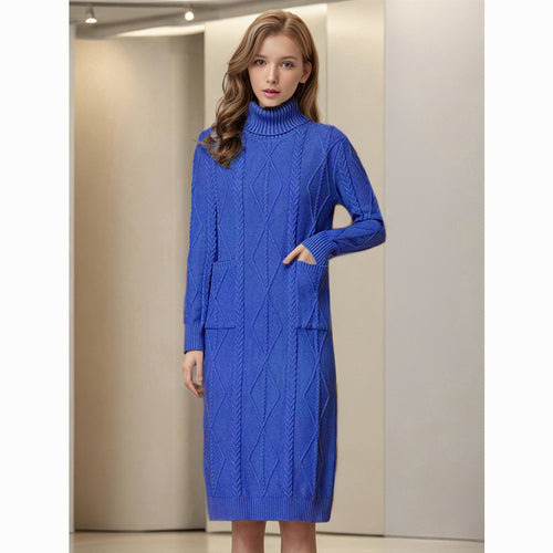 Knit dress for women with a high collar and an elegant weaving pattern Amarae