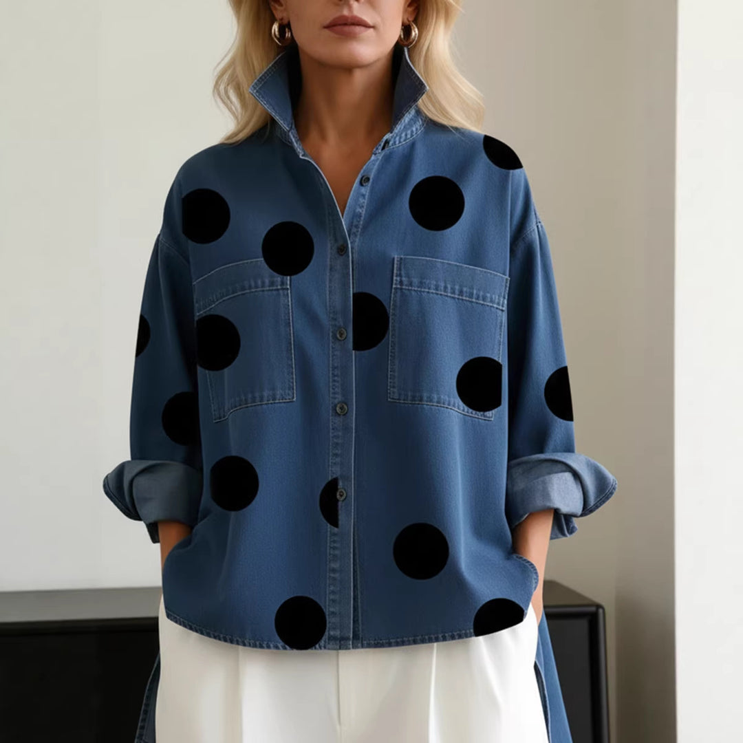 Women's Fashion Shirt Blouse with Extravagant Dots and Practical Pockets Lune London