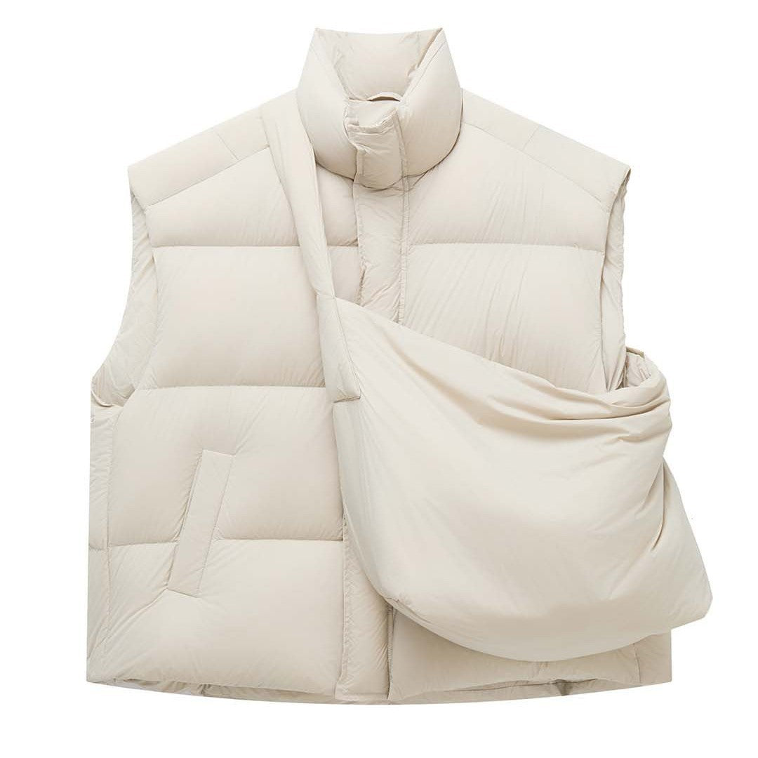 Women's Padded Quilted Vest with Overlapping Shawl Collar Amarae