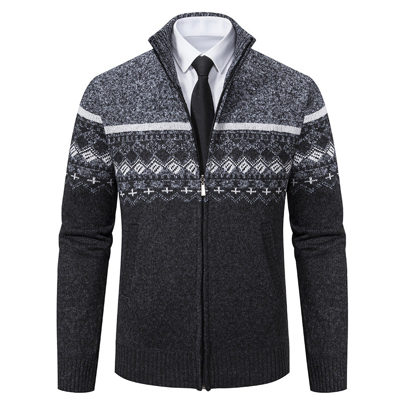 Men's knit jacket with high collar and Norwegian pattern Lune London