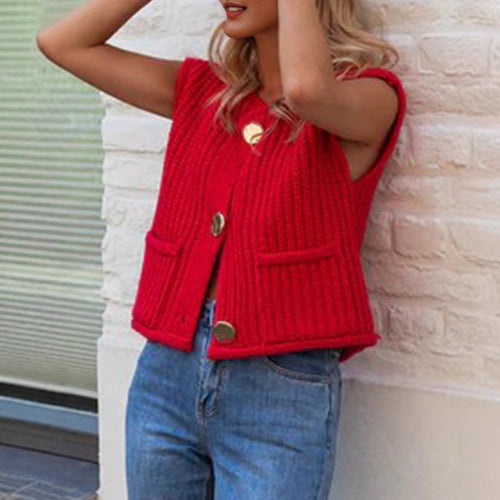 Knitted vest for women with decorative buttons and practical pockets Amarae