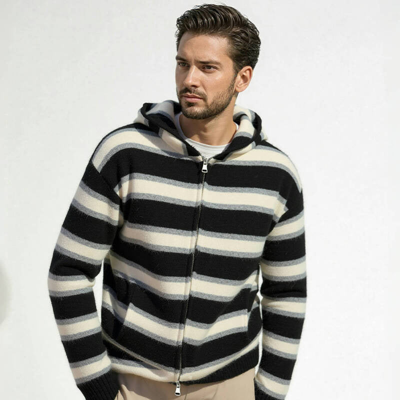 Striped hooded jacket for men in soft material Lune London