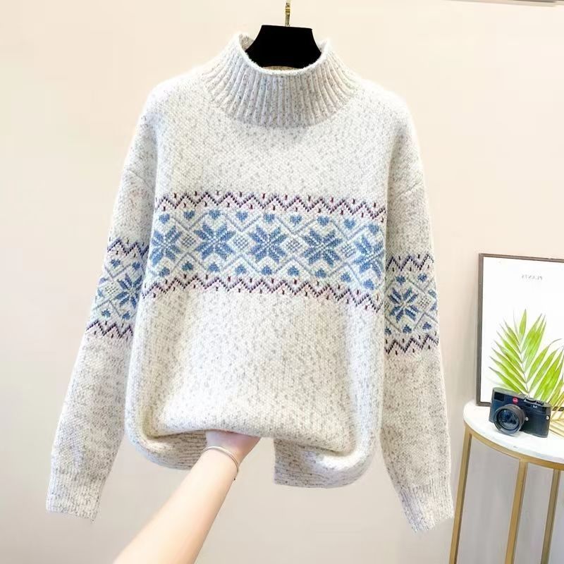 Pull à col montant confortable pour femmes avec motif nordique Chic & Stil