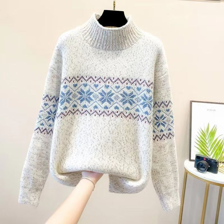 Pull à col montant confortable pour femmes avec motif nordique Chic & Stil