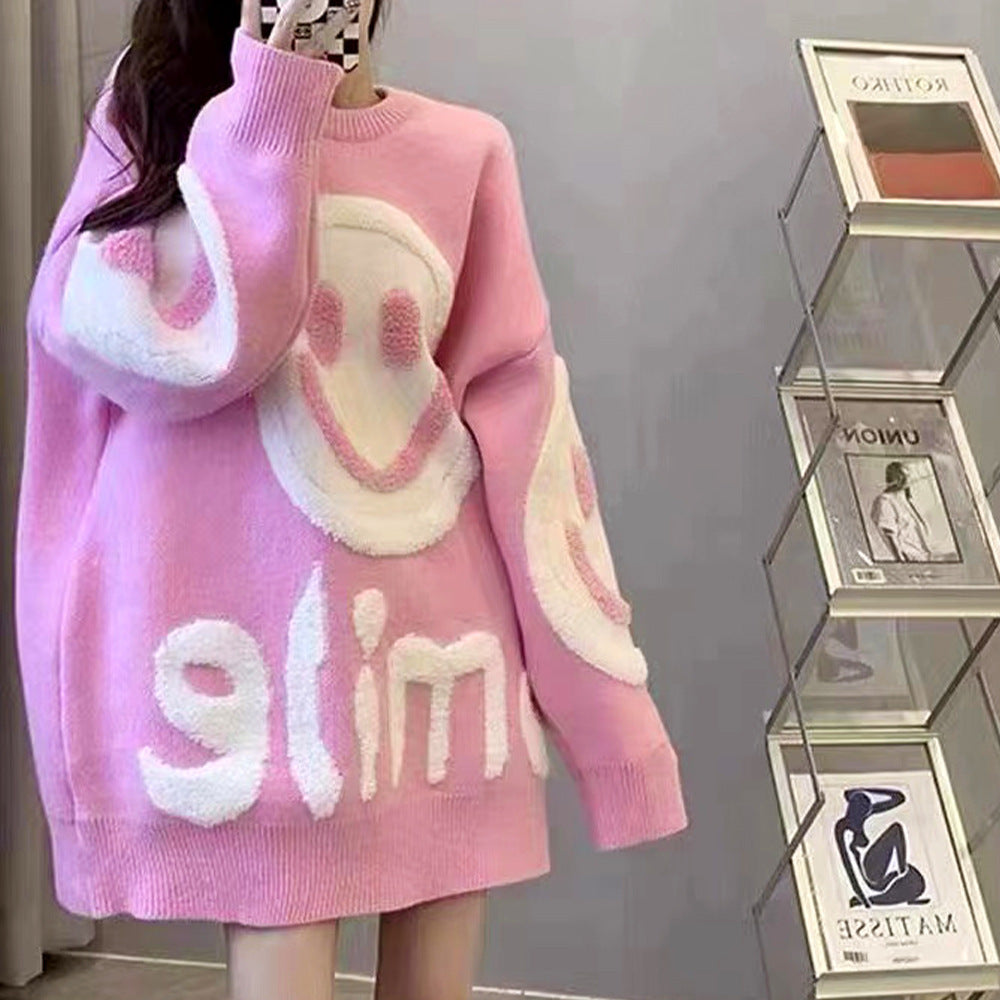 Pull en maille décontracté pour femmes avec motif smiley Chic & Stil