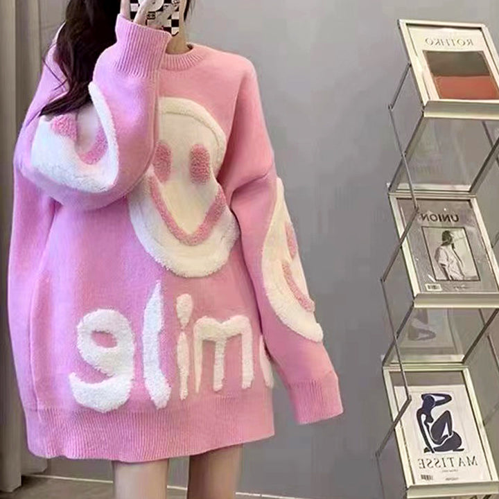 Pull en maille décontracté pour femmes avec motif smiley Chic & Stil