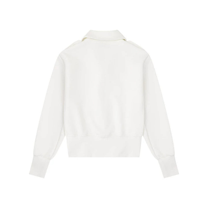 Women's Short Cut Sweat Jacket with Shirt Collar Epaulettes and Leather Patch Amarae