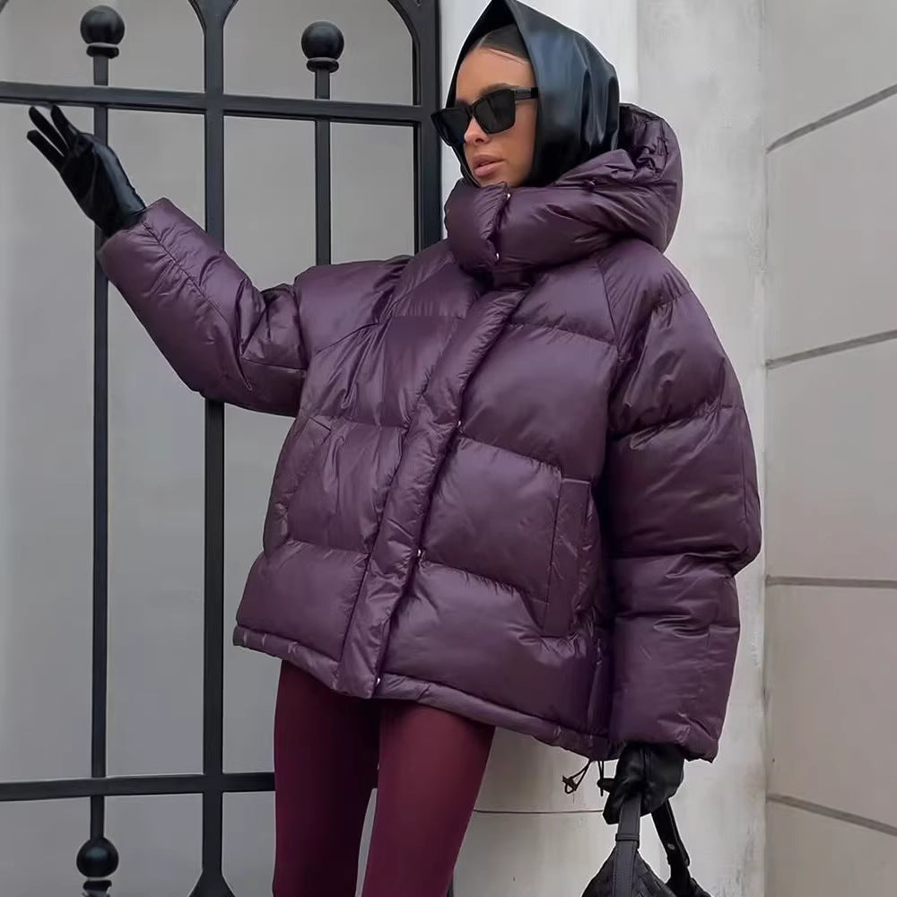 Women's Oversize Quilted Puffer Jacket with High Collar and Hood Amarae