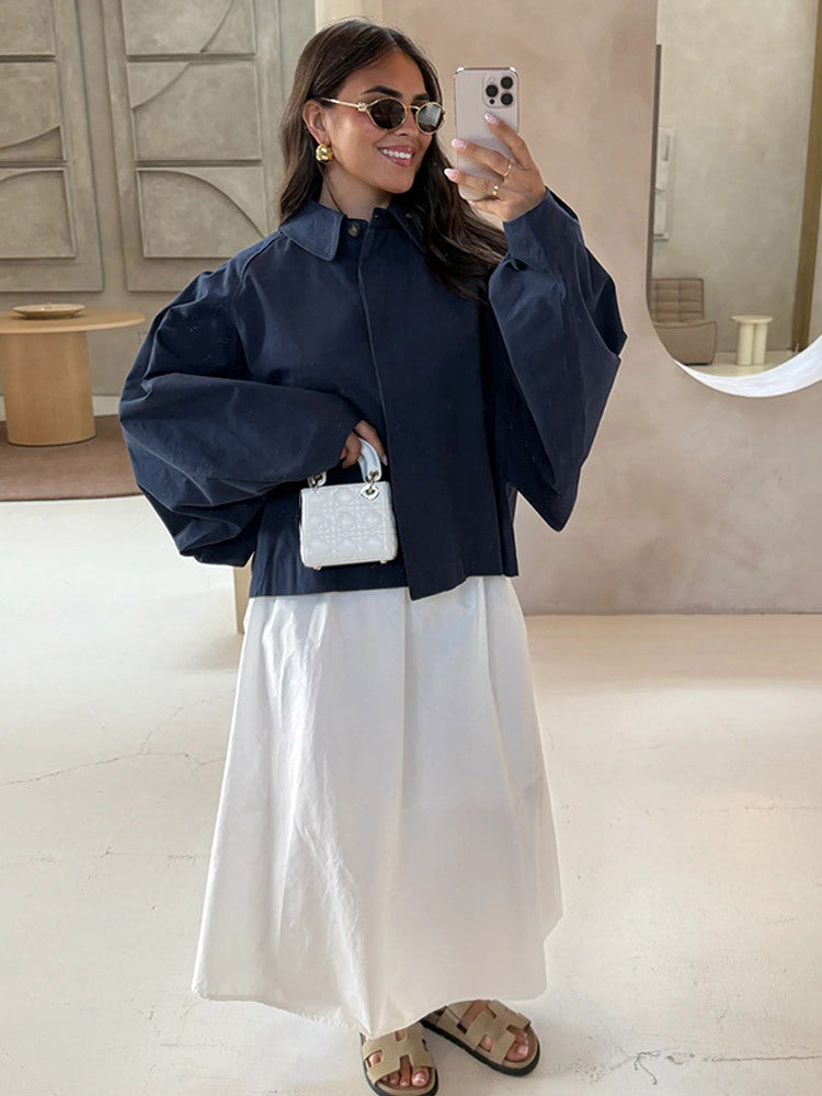Women Boxy Cropped Short Jacket with Voluminous Balloon Sleeves Amarae