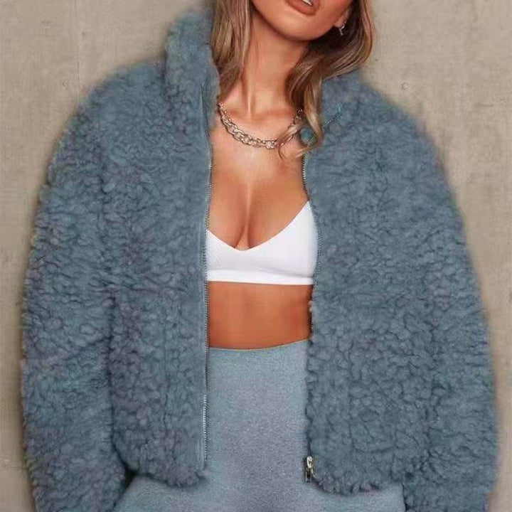 Warm fleece jacket for women with high collar and zipper Lune London