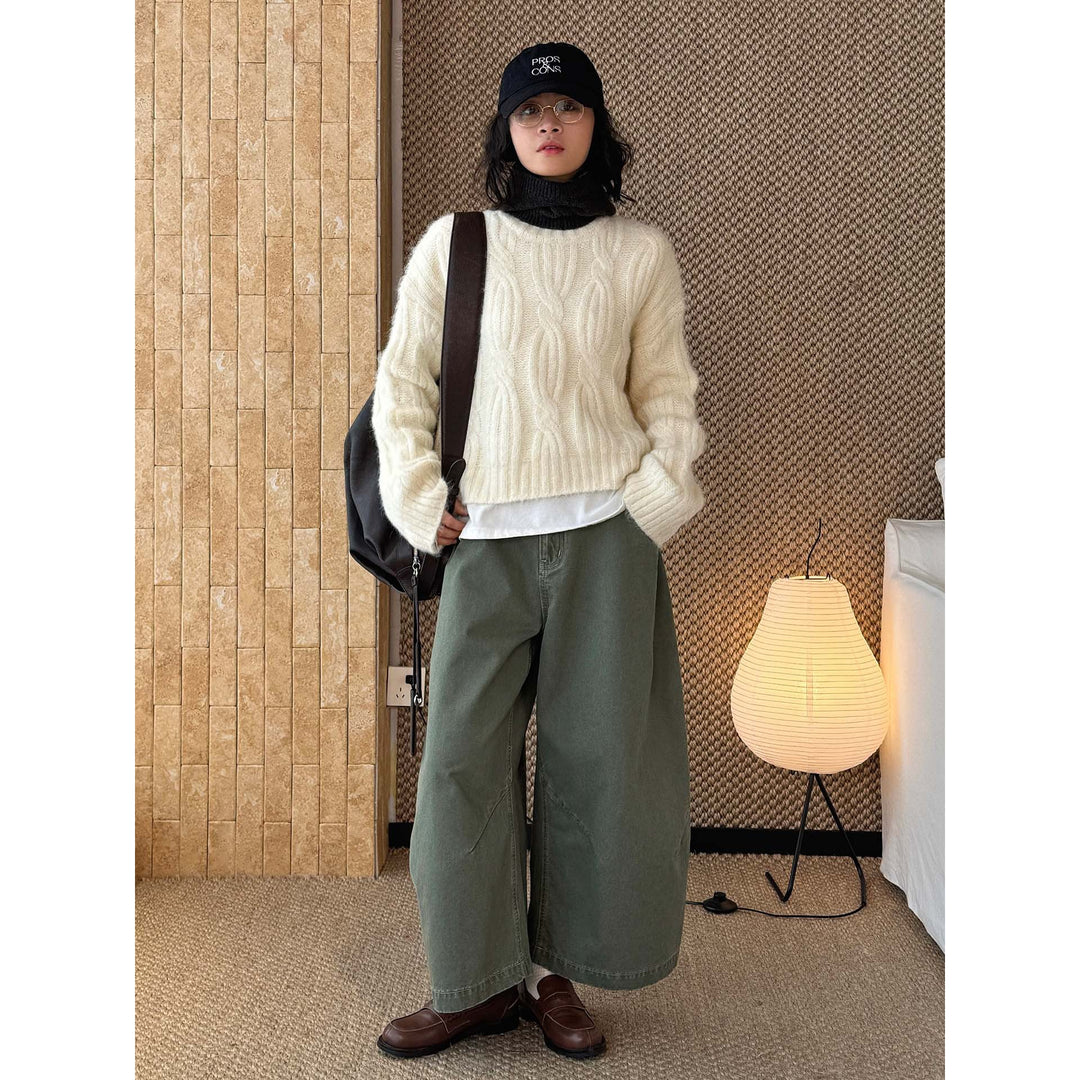 Women's Fluffy Turtleneck Sweater in Mohair Look with Voluminous Sleeves and Ribbed Hem