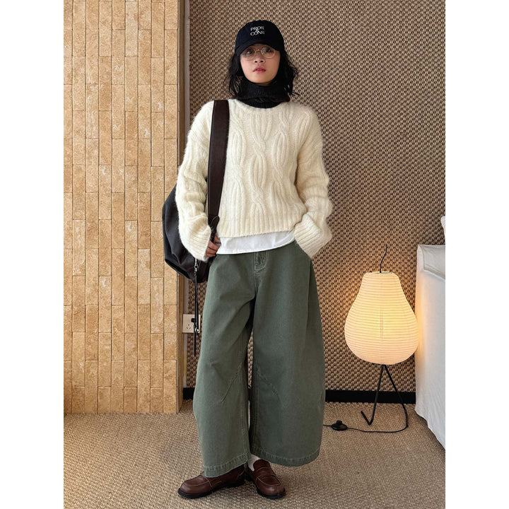Women's Fluffy Turtleneck Sweater in Mohair Look with Voluminous Sleeves and Ribbed Hem