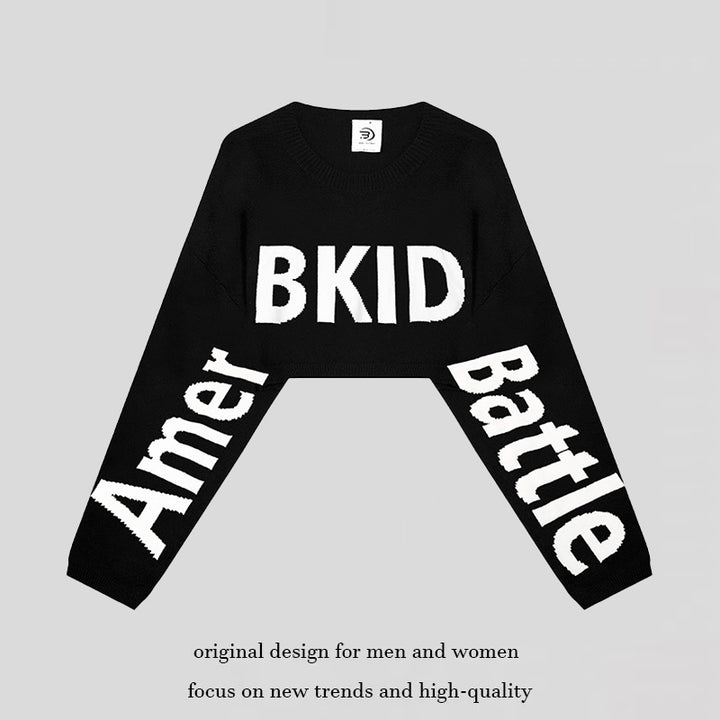 Women's Cropped Knit Sweater with Wide Raglan Sleeves and Statement Print Amarae