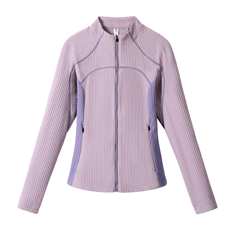Women waffle structure functional jacket with full zip, stand-up collar and contrast side inserts Amarae