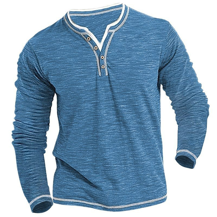 Men's Long Sleeve Henley T-Shirt with Contrast Stitching Lune London