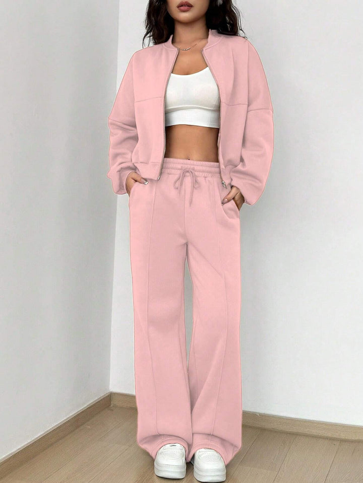 Women's short zip-up hoodie with high-waist wide jogger set Amarae