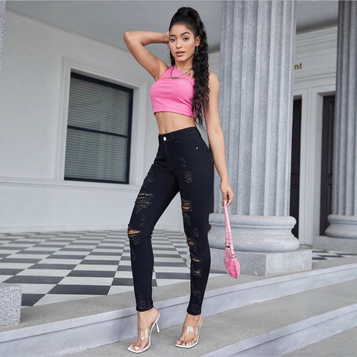 Ladies High-Waist Skinny Jeans with strong Destroy Effect Amarae