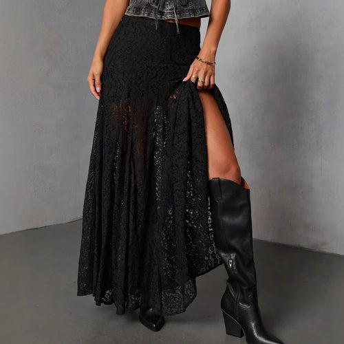 Women's Elegant Lace Maxi Skirt with Flowing Fall and Transparent Details Amarae
