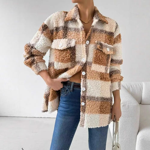 Women's plush overshirt with plaid pattern Amarae