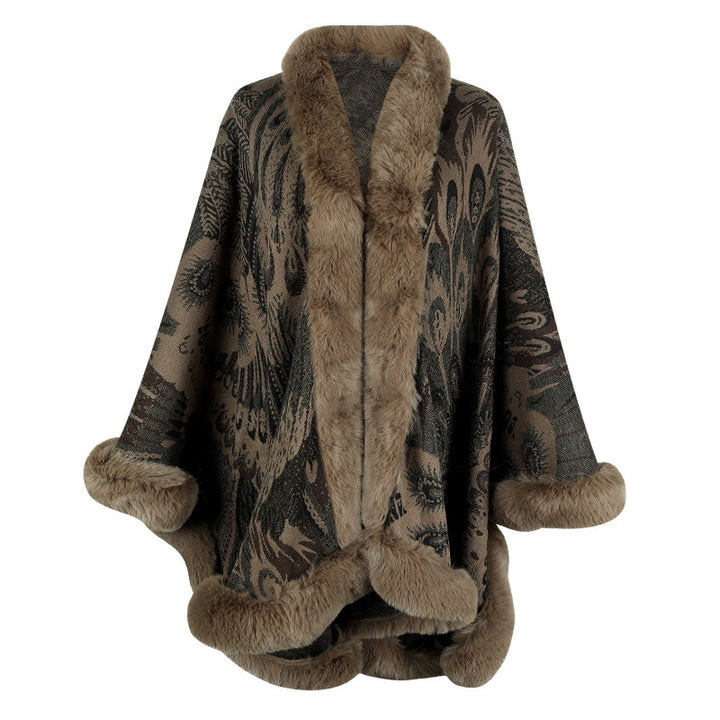 Ladies luxurious poncho with thermal protection in decorative fleece Lune London