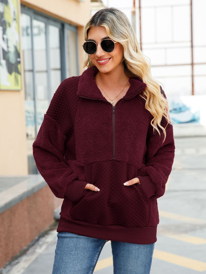 Cozy zip sweater for women with textured fleece and comfortable pockets Lune London