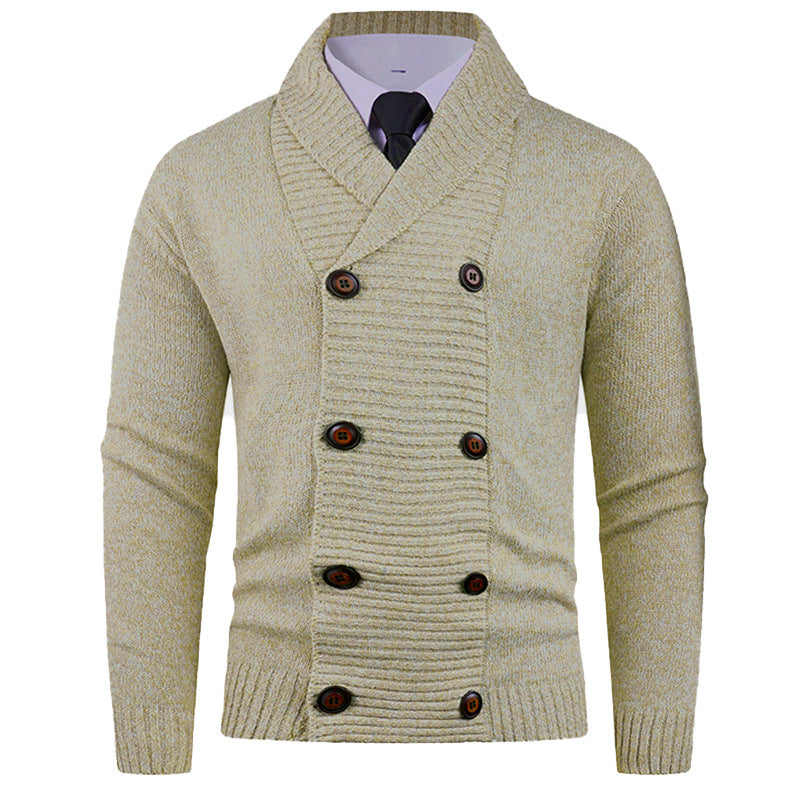 Men's knitted jacket with double row of buttons and fine texture Lune London