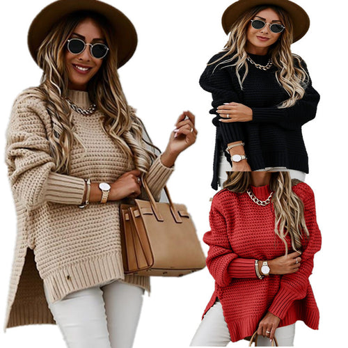 Comfortable knitted sweater for women with structured design and wide sleeves Amarae