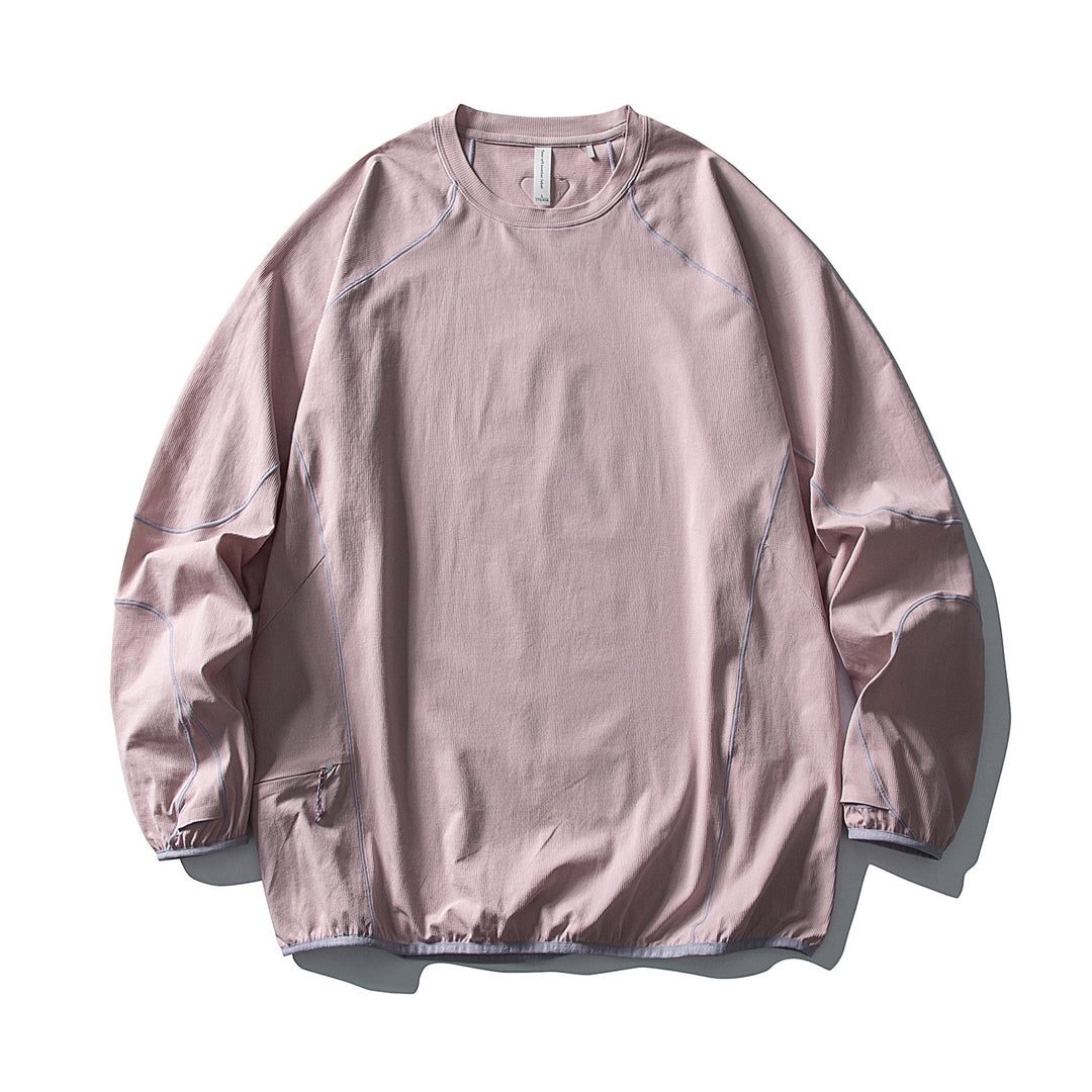 Unisex Technical Oversized Crew Neck Sweater with Flatlock Seams and Side Zipper Pocket Amarae