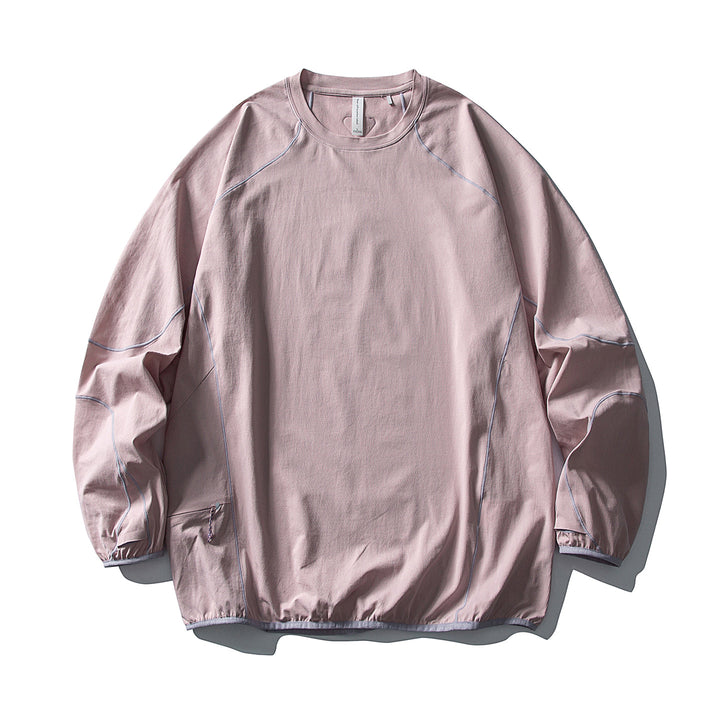 Unisex Technical Oversized Crew Neck Sweater with Flatlock Seams and Side Zipper Pocket Amarae