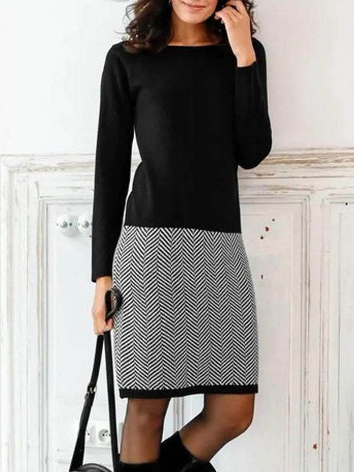 Ladies Knit Dress with Elegant Chevron Pattern Lune London