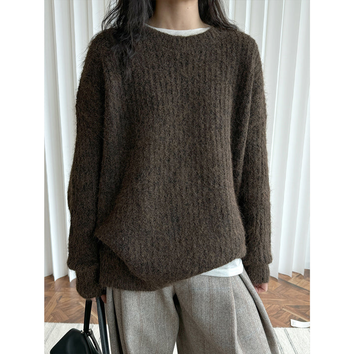 Women Fluffy Oversized Sweater in Mohair Look with Ribbed Textured Knit Amarae