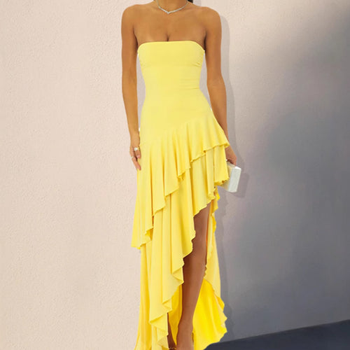 Long sleeve maxi dress for women with gathered details and bias hem Amarae