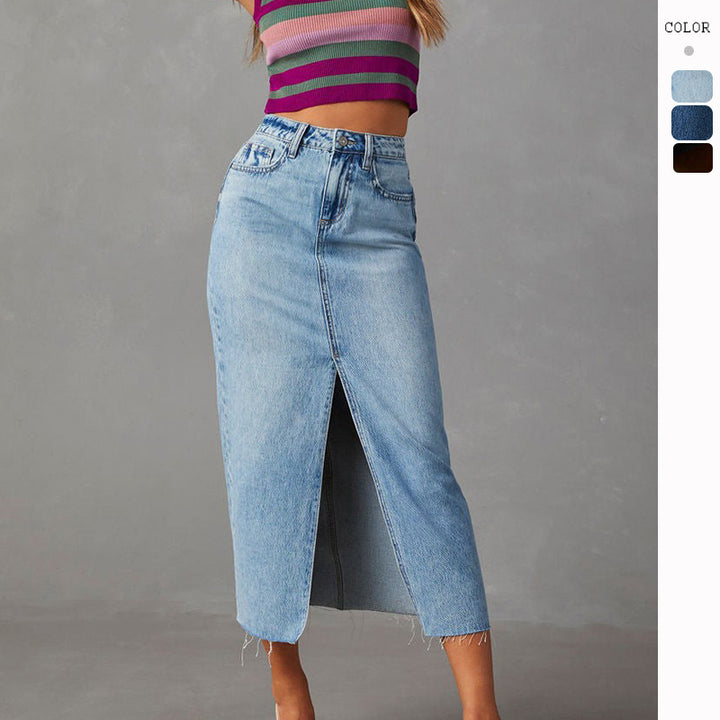 Chic & Stil High-Waisted Denim Pencil Dress with Side Slit
