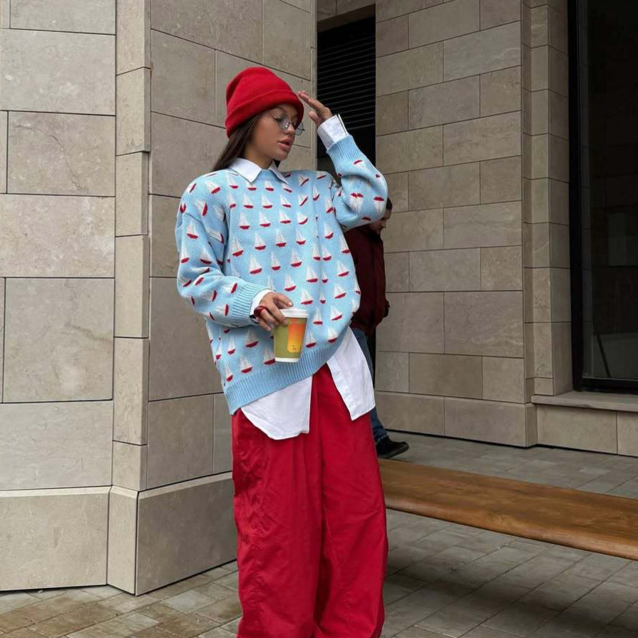Casual sweater for women with chic maritime design