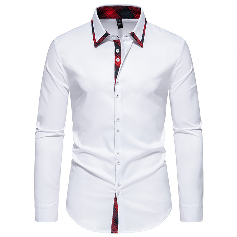 Elegant long-sleeve shirt for men with checkered collar details Lune London