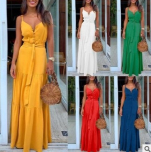 Fluid maxi dress with ruffles for women with adjustable straps Amarae