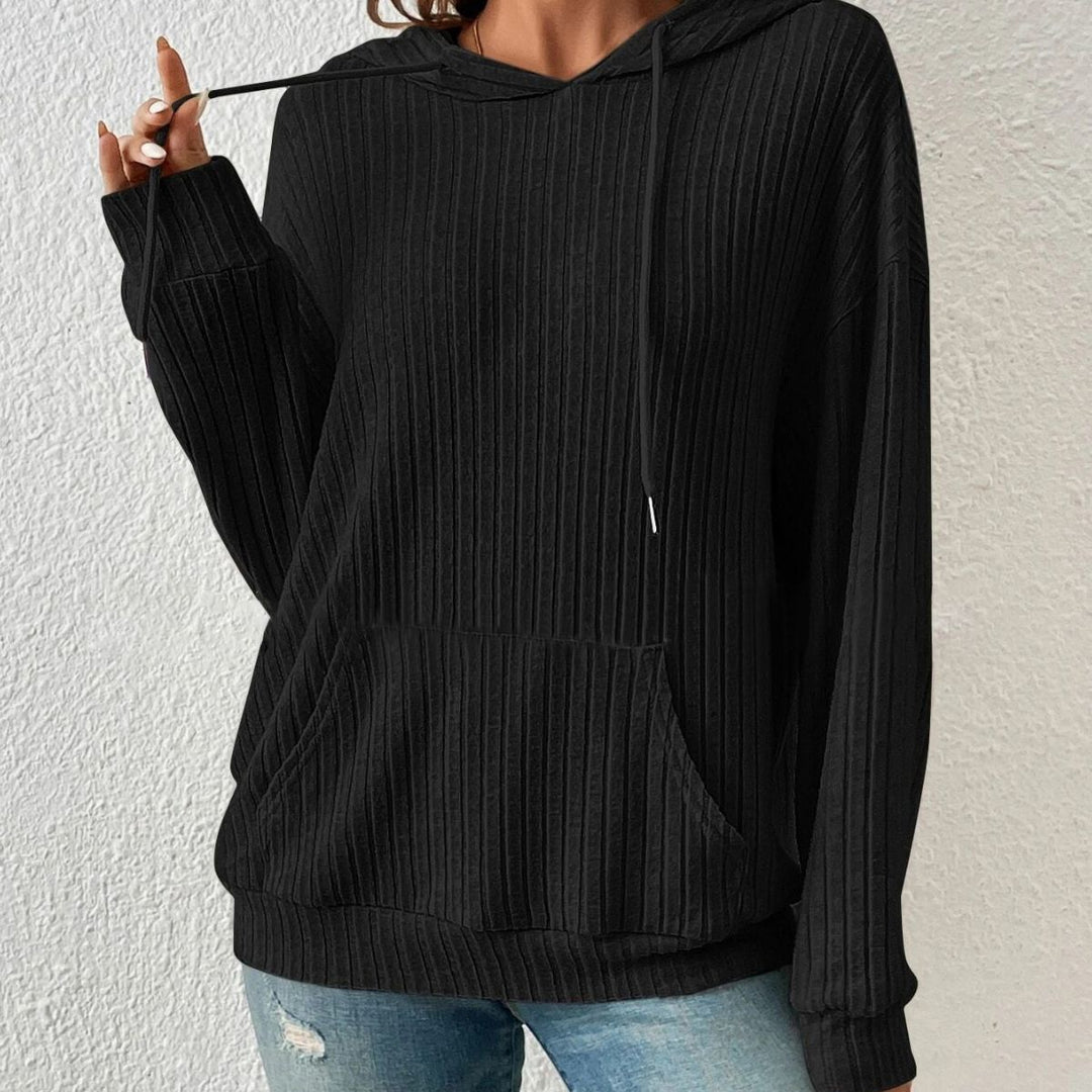Ladies Casual Waffle Hoodie with Kangaroo Pocket and Hood Lune London