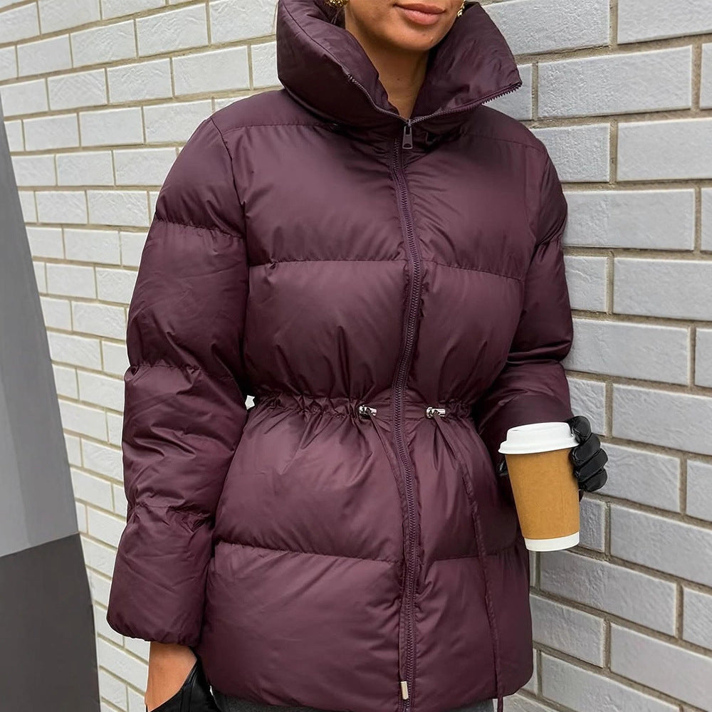 Women Padded Fitted Quilted Jacket with Drawstring & High Standing Collar Amarae