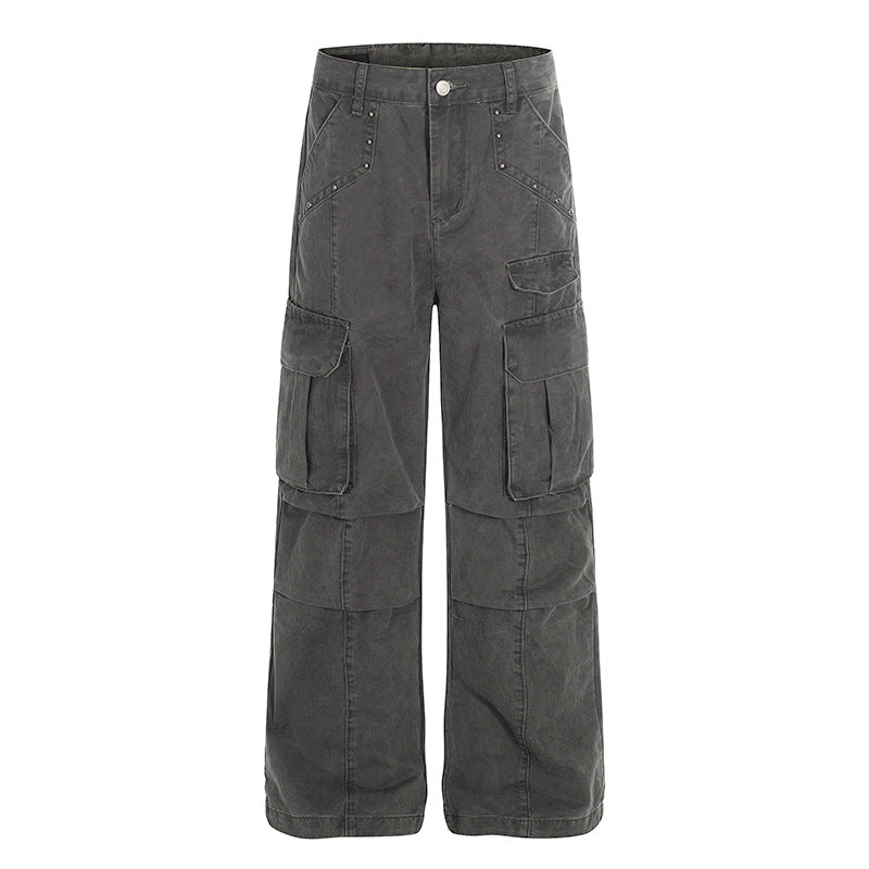 Women High-Waisted Utility Cargo Pants in Worn Look with Wide Leg Amarae