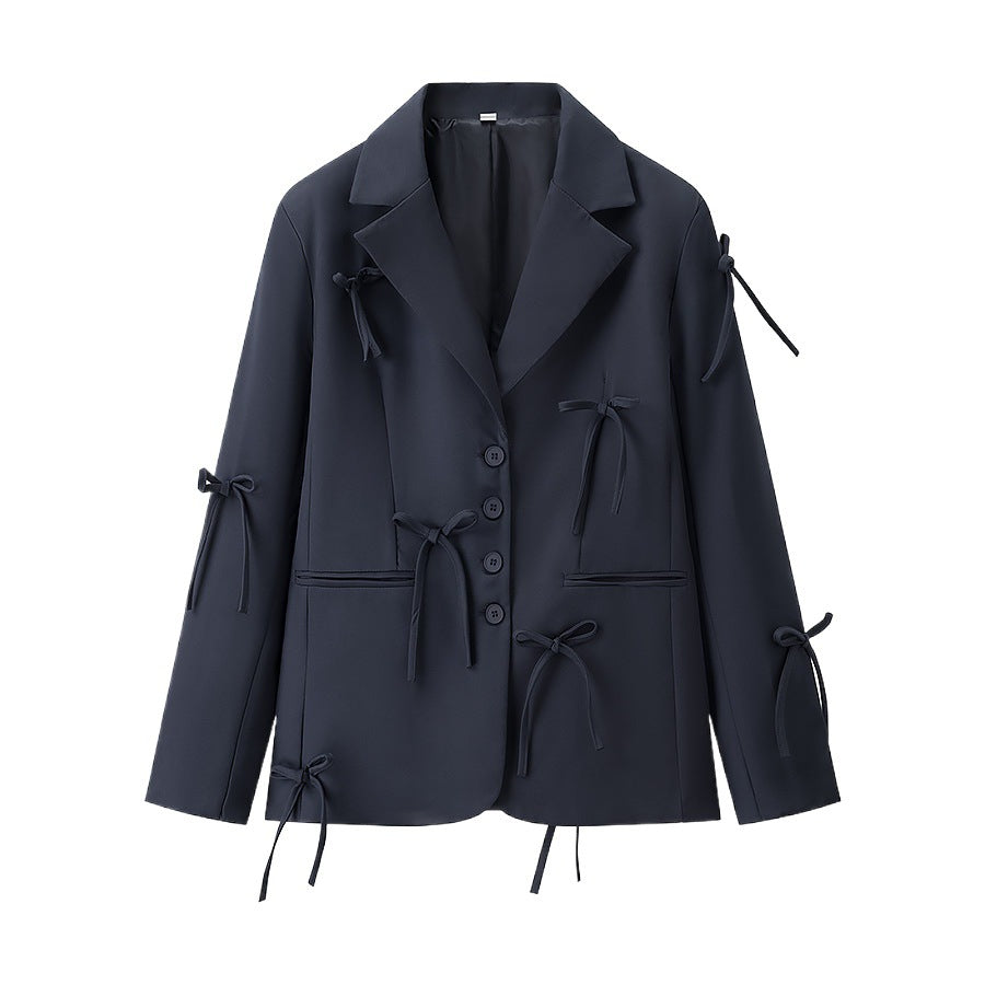Women's Oversized Blazer Jacket with Decorative Bows and Fine Tailoring Amarae
