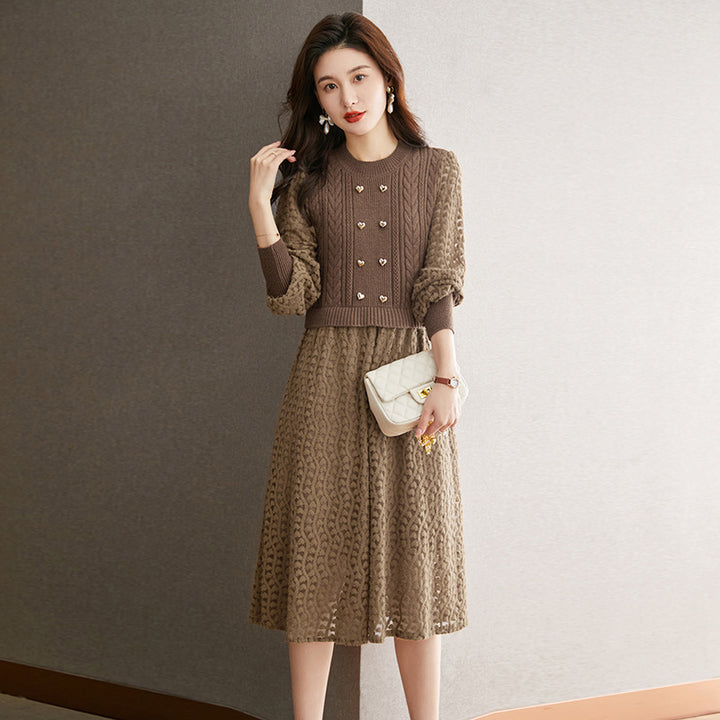 Robe tricotée pour femmes avec corsage ajusté et jupe évasée Chic & Stil