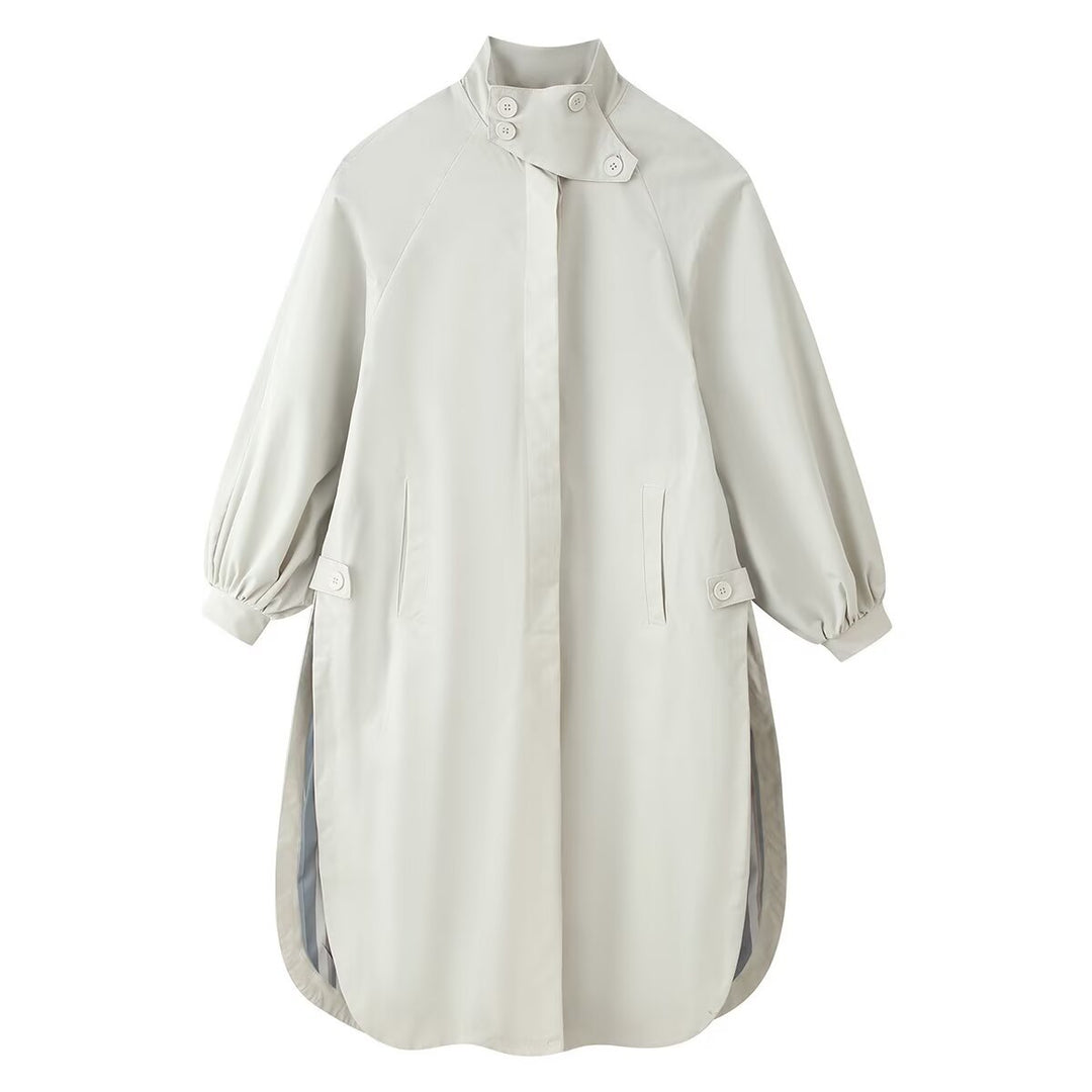 Women's coat with stand collar, balloon sleeves and side slits Amarae