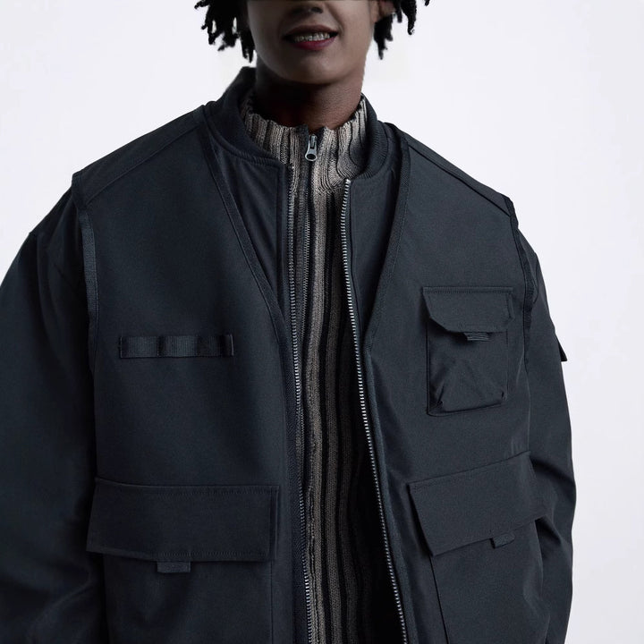 Men's Utility Blouson with Multiple Pockets and Stand-up Collar Amarae